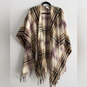 Woolrich Cream and Black Plaid Shawl